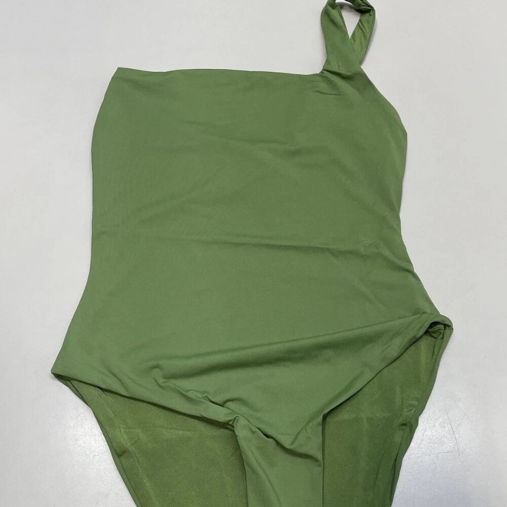 NEW WEWOREWHAT One‑Shoulder One‑Piece Swimsuit – Court Green – Size S – NWT